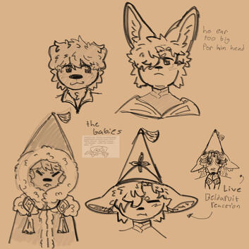 Qifrey and Olly sketches but theyre pups! :D (Olly=newfoundland dog, Qifrey=fennec fox)